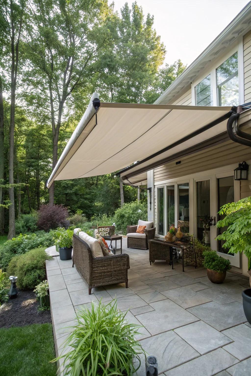 Adaptable awnings offer adjustable shade, ideal for changing weather.