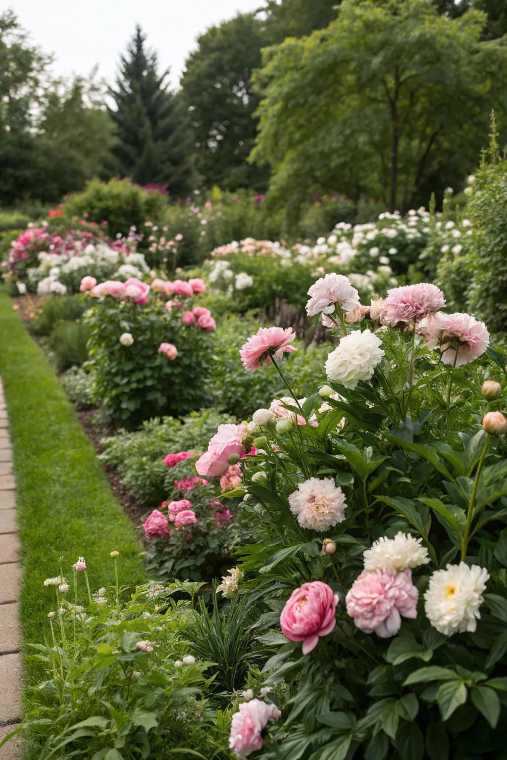 A vibrant tapestry of blossoms crafting a lively garden spectacle.