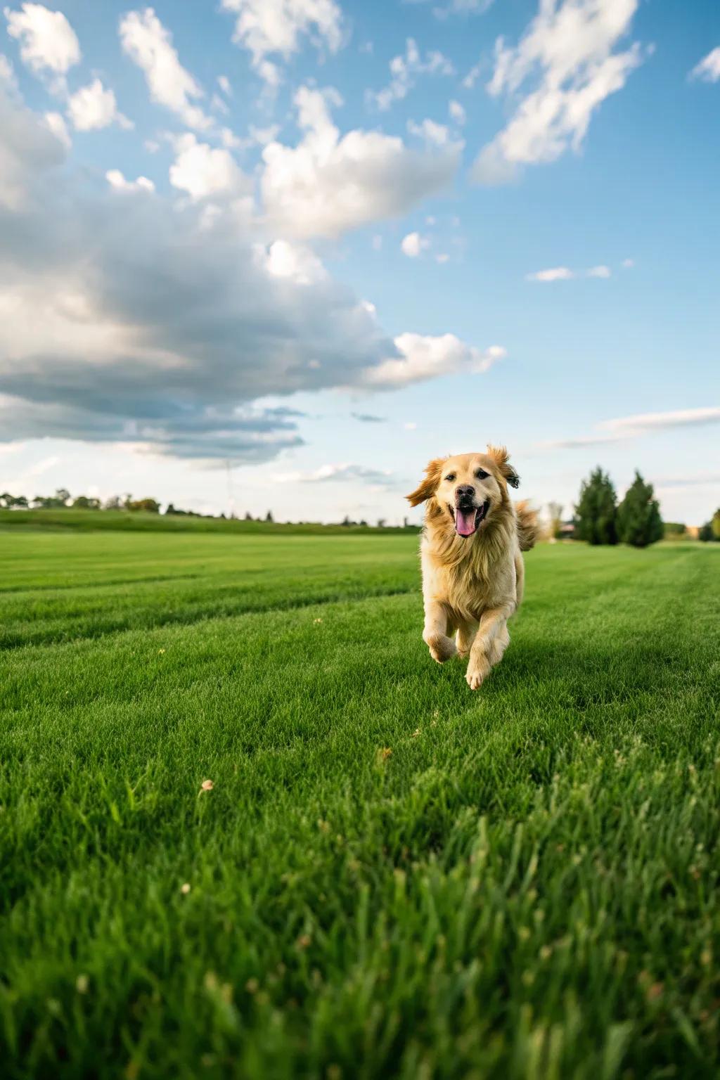 A broad lawn space, perfectly suited for pets to frolic and run.