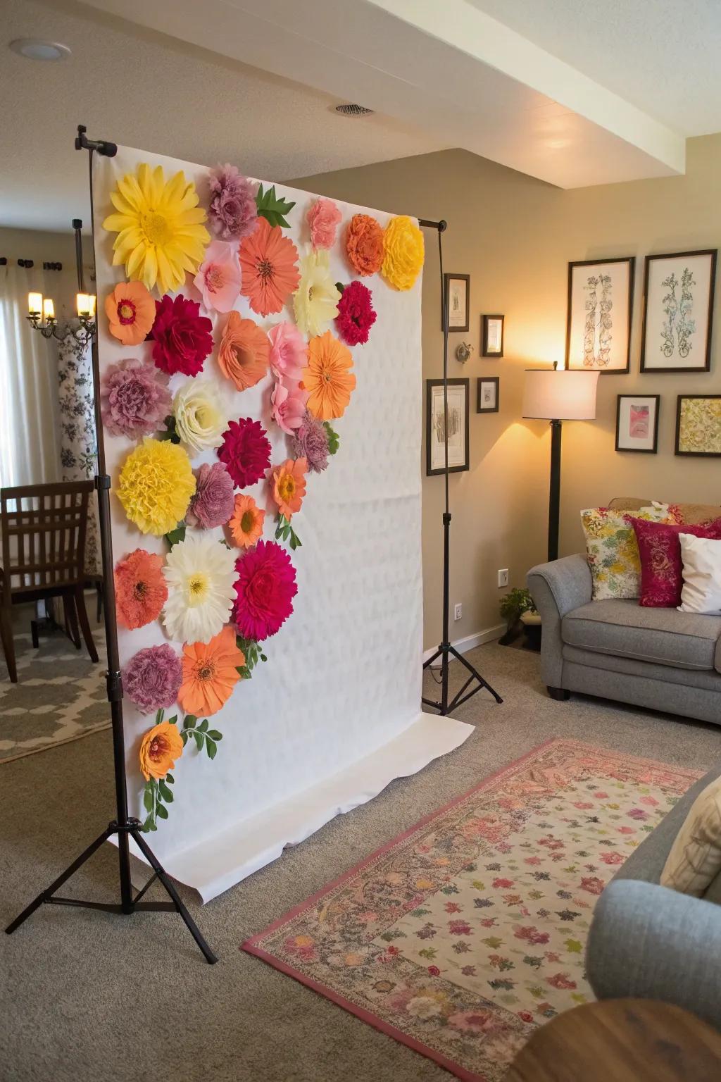 An enchanting floral backdrop that conjures a dreamy and romantic ambiance for photo opportunities.