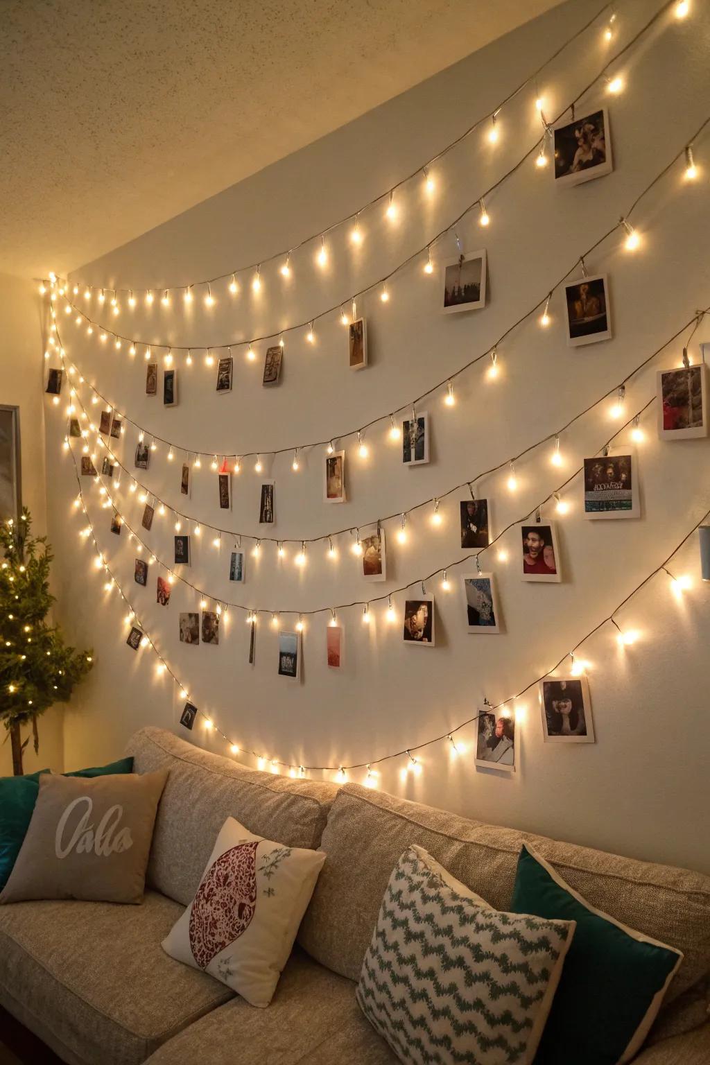 Cascade your photos with sparkle strands for an enchanting display.