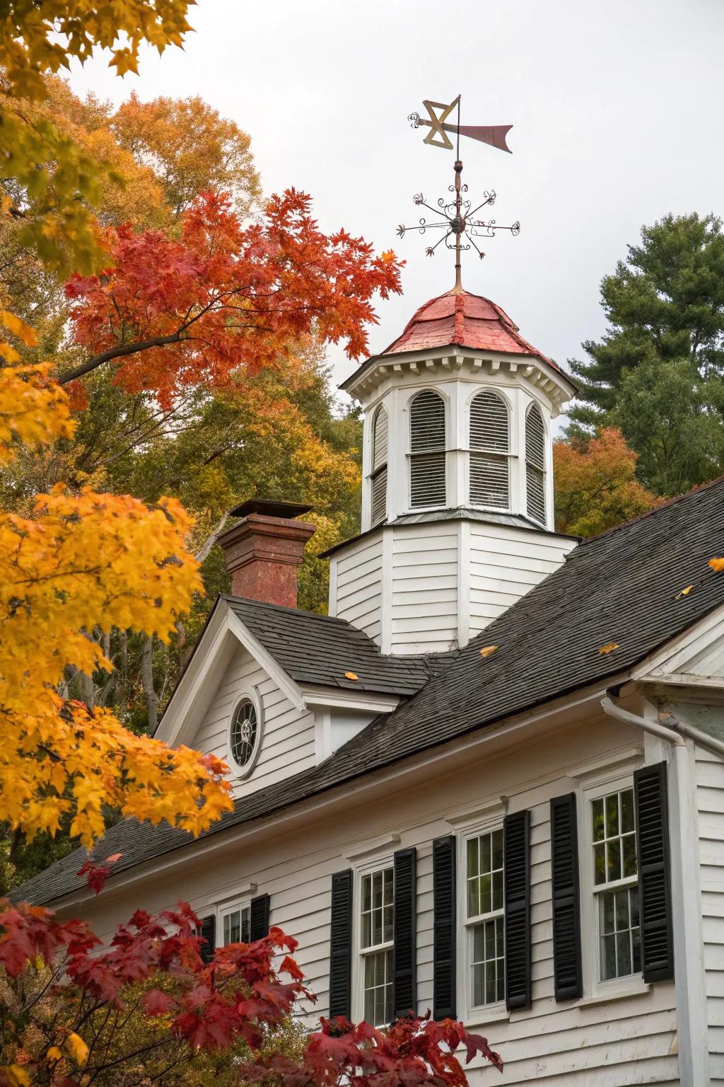 A grand Colonial residence elevated by a timber cupola and traditional weathervane.