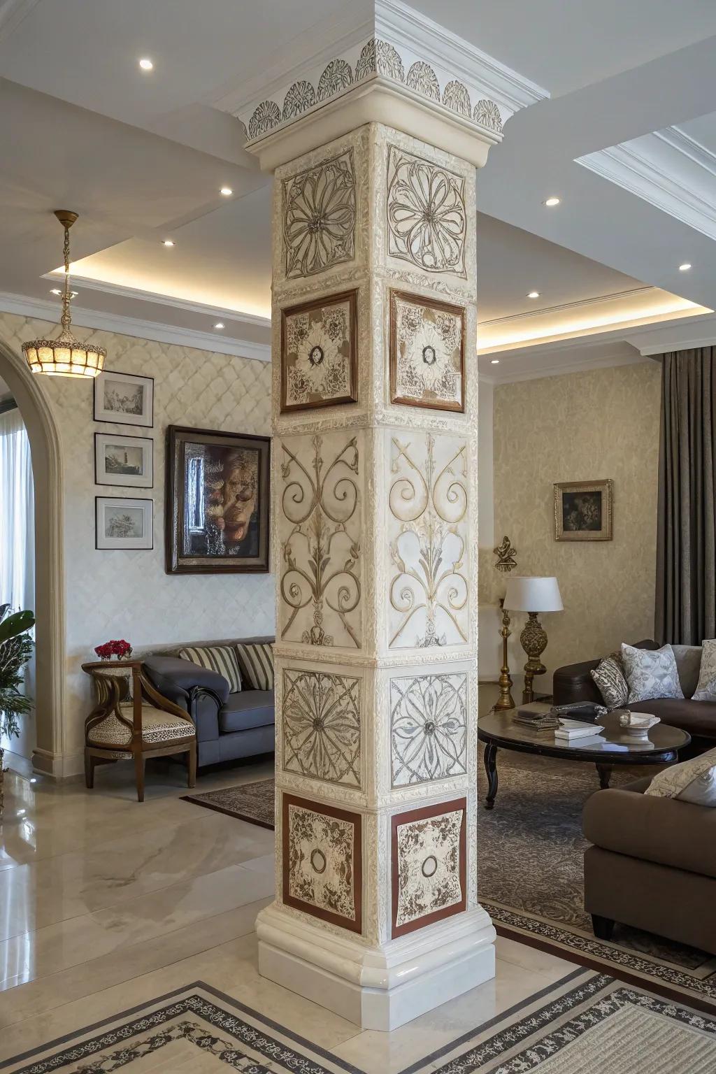 Decorative panels possess the power to metamorphose a simple pillar into a captivating focal point.