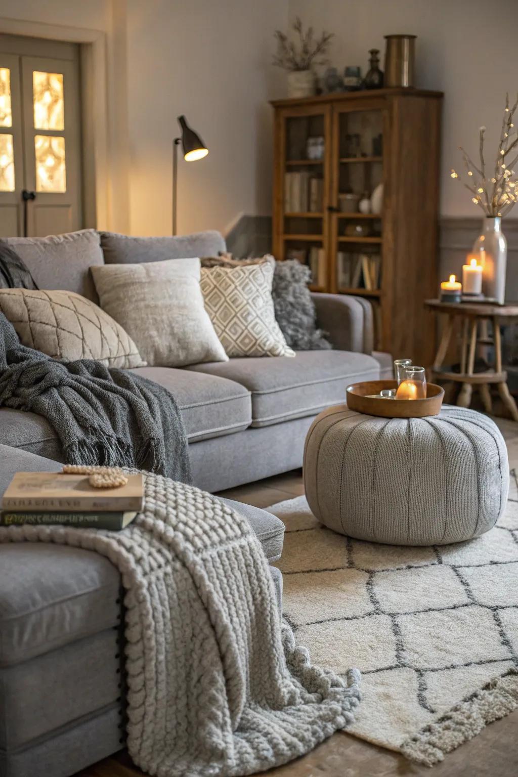 Employing various grey tones for an enhanced, sophisticated ambiance.
