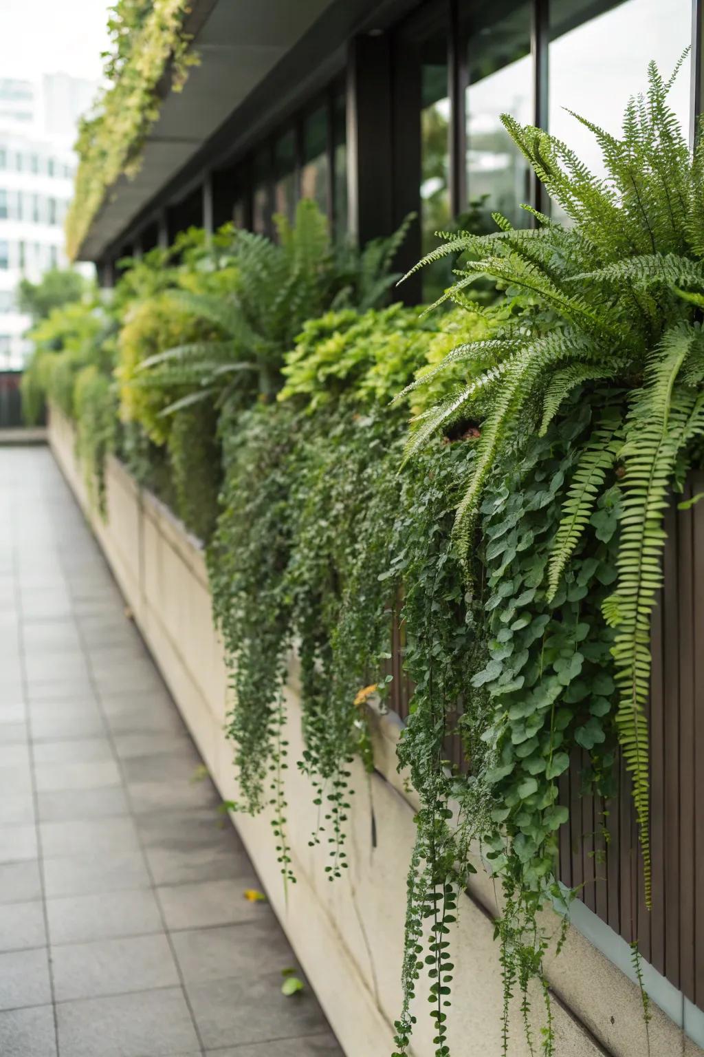 An array of towering and trailing plants crafts a captivating scene on this ledge.