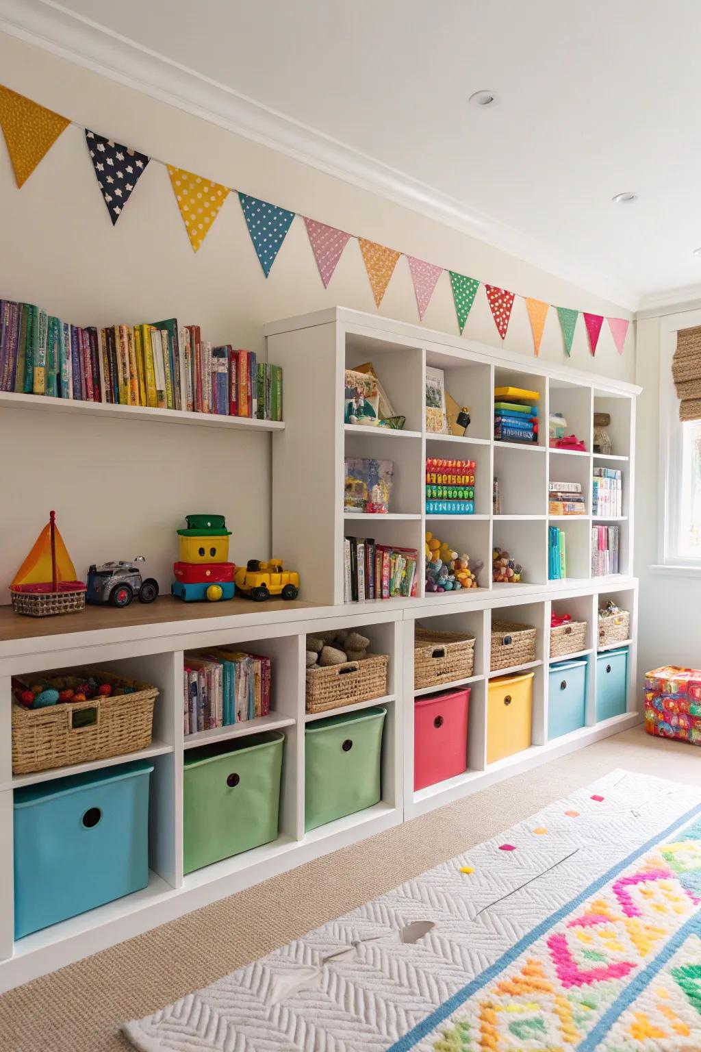 Open shelves make toys and books easily accessible and visually appealing.