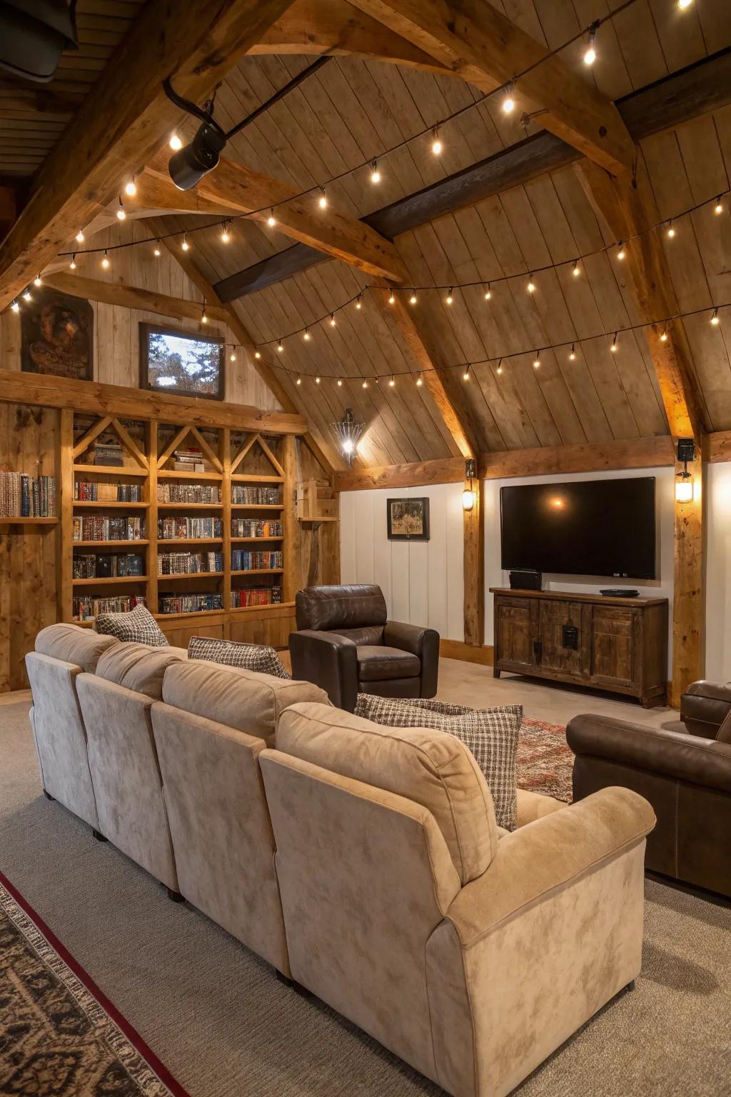 Design a cozy seating area with plush couches in your personal man cave.