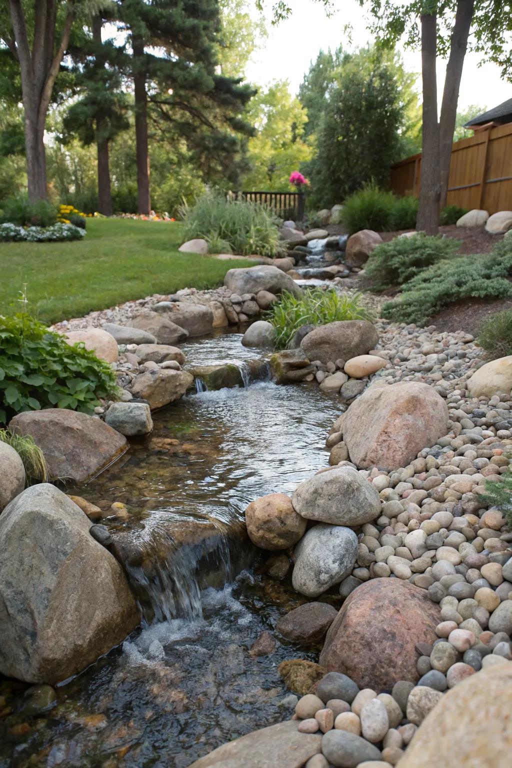 Natural stones forge a seamless, timeless ambiance for your stream.