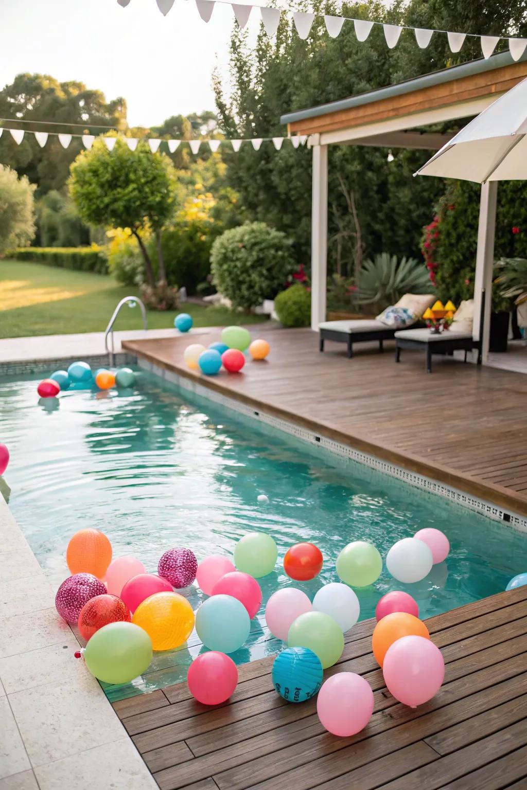Bright balloons inject a celebratory feel to any poolside gathering.