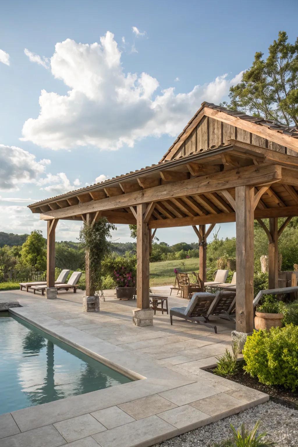 Open-air shelters possess a rustic allure and merge effortlessly with your outdoor space.