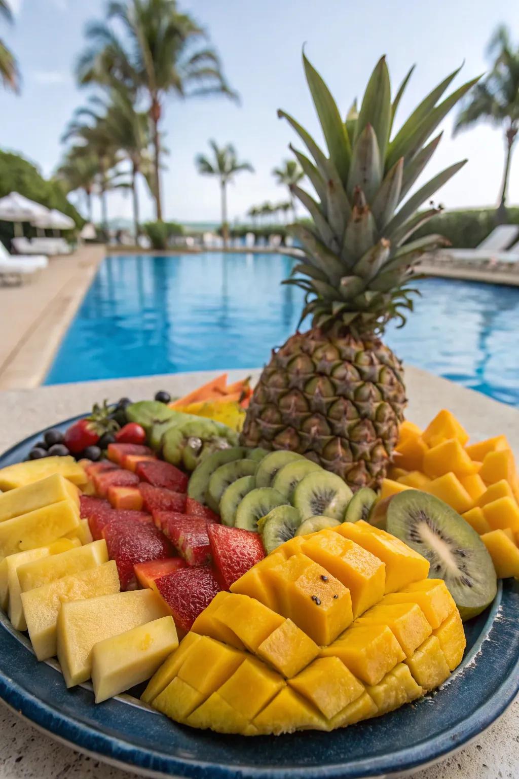 A bright tropical fruit medley sets the stage for your poolside dining adventure.