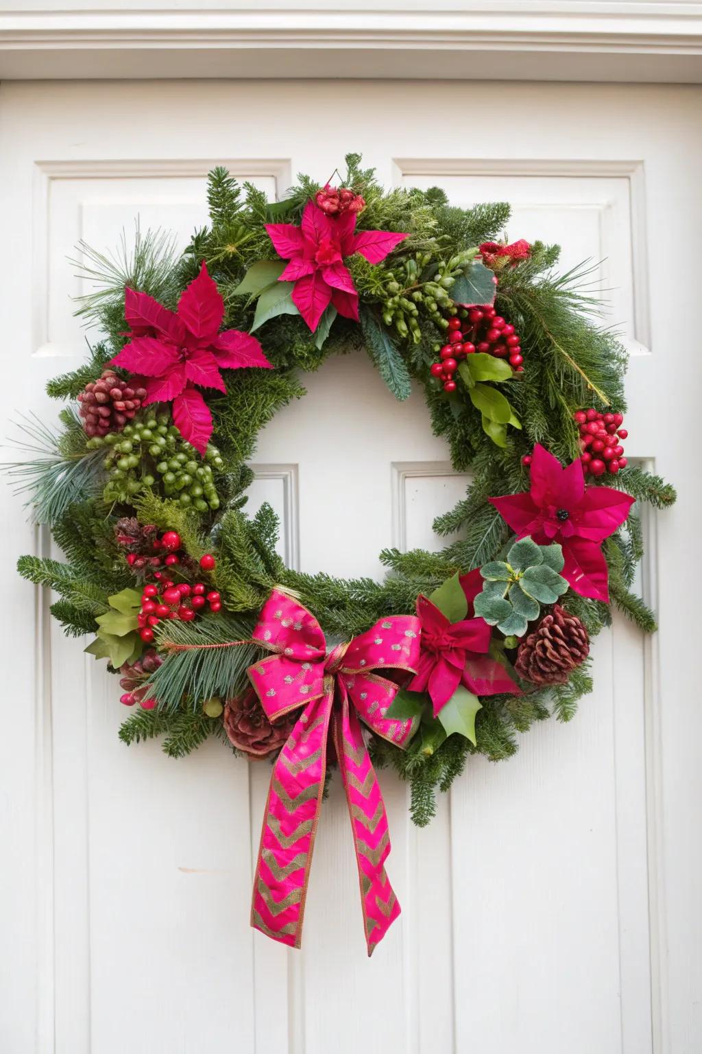 A vibrant preppy Christmas garland in radiant shades.