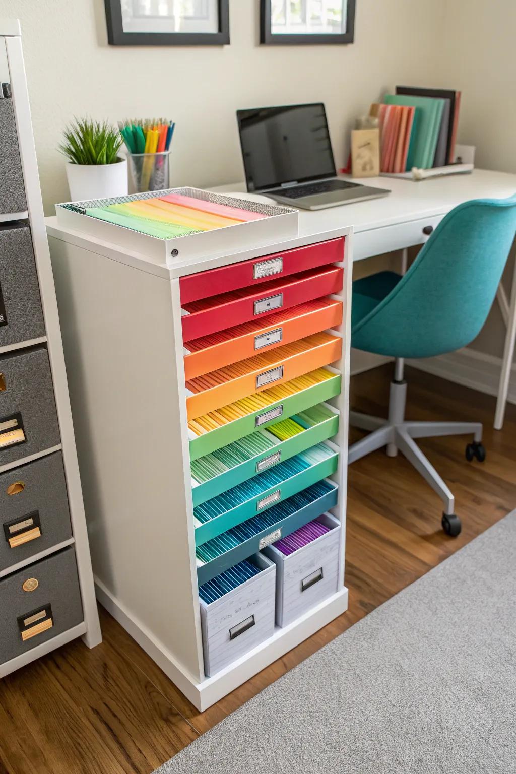 A multi-drawer unit helps keep your paper neatly sorted by type and color.