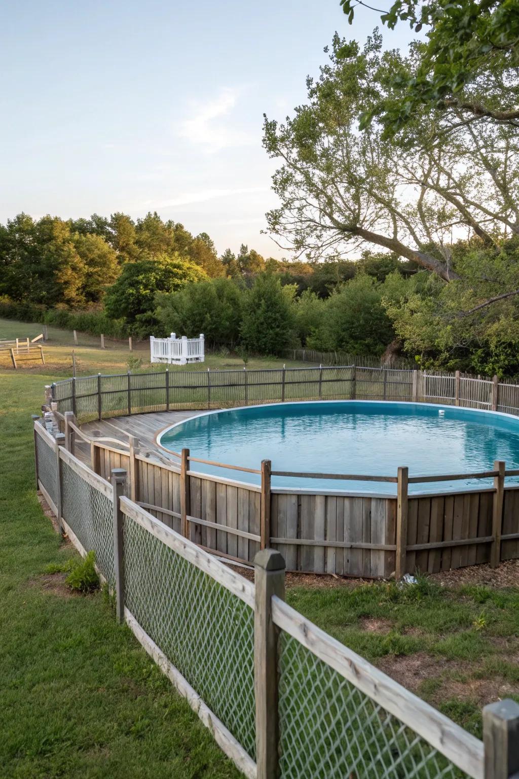 Elevate your pool's privacy with a timeless wooden fence.