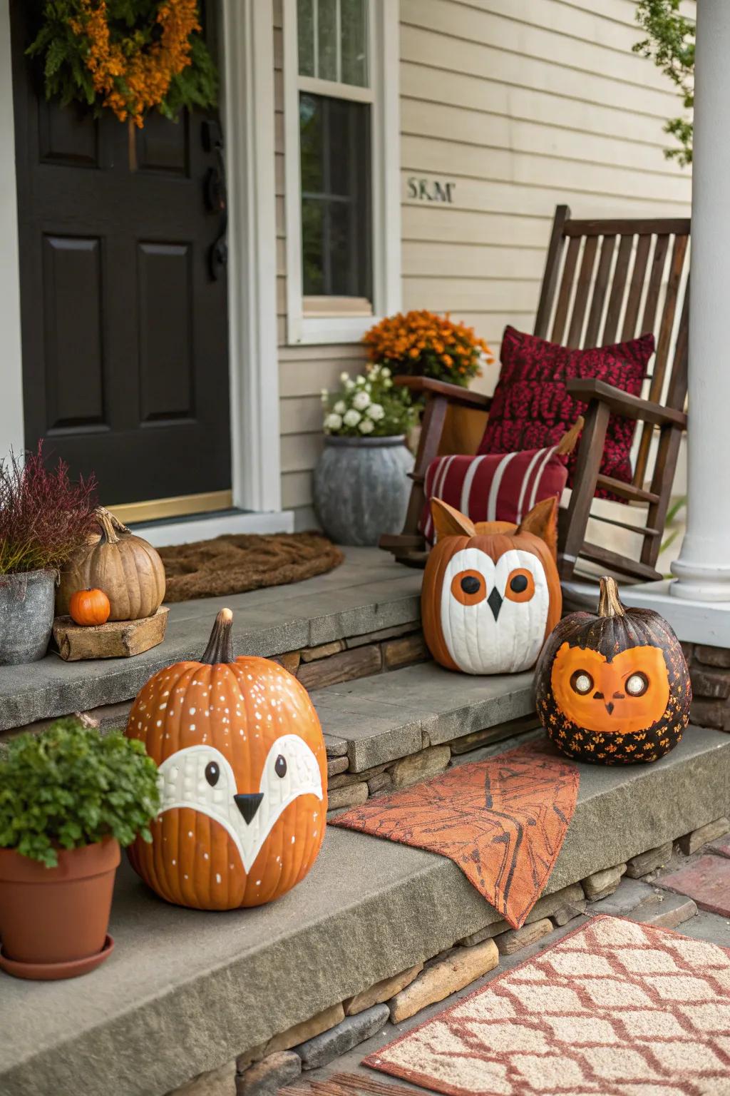 Turn pumpkins into delightful animal faces for a joyful accent.