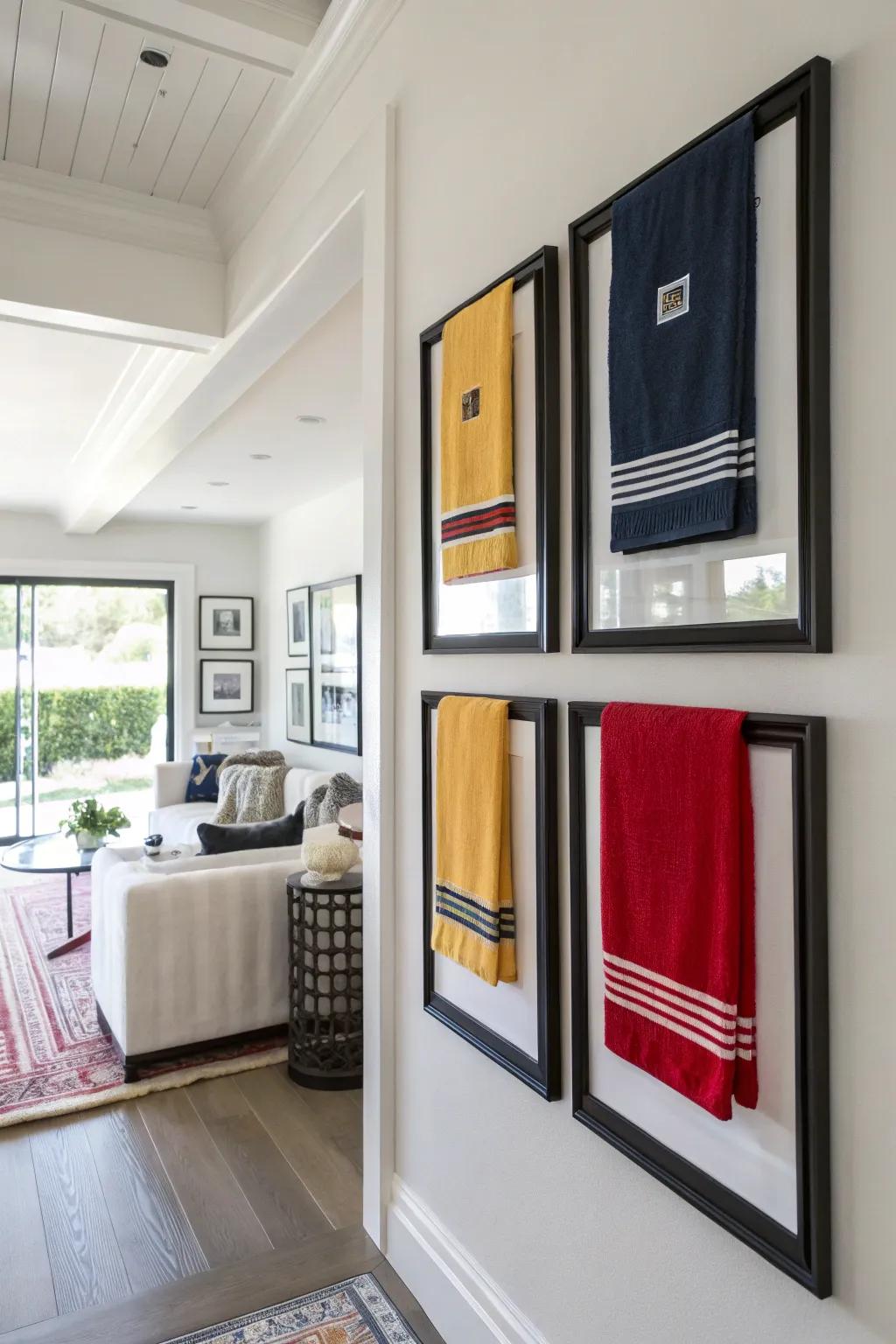 Framed spirited squares create captivating wall displays.