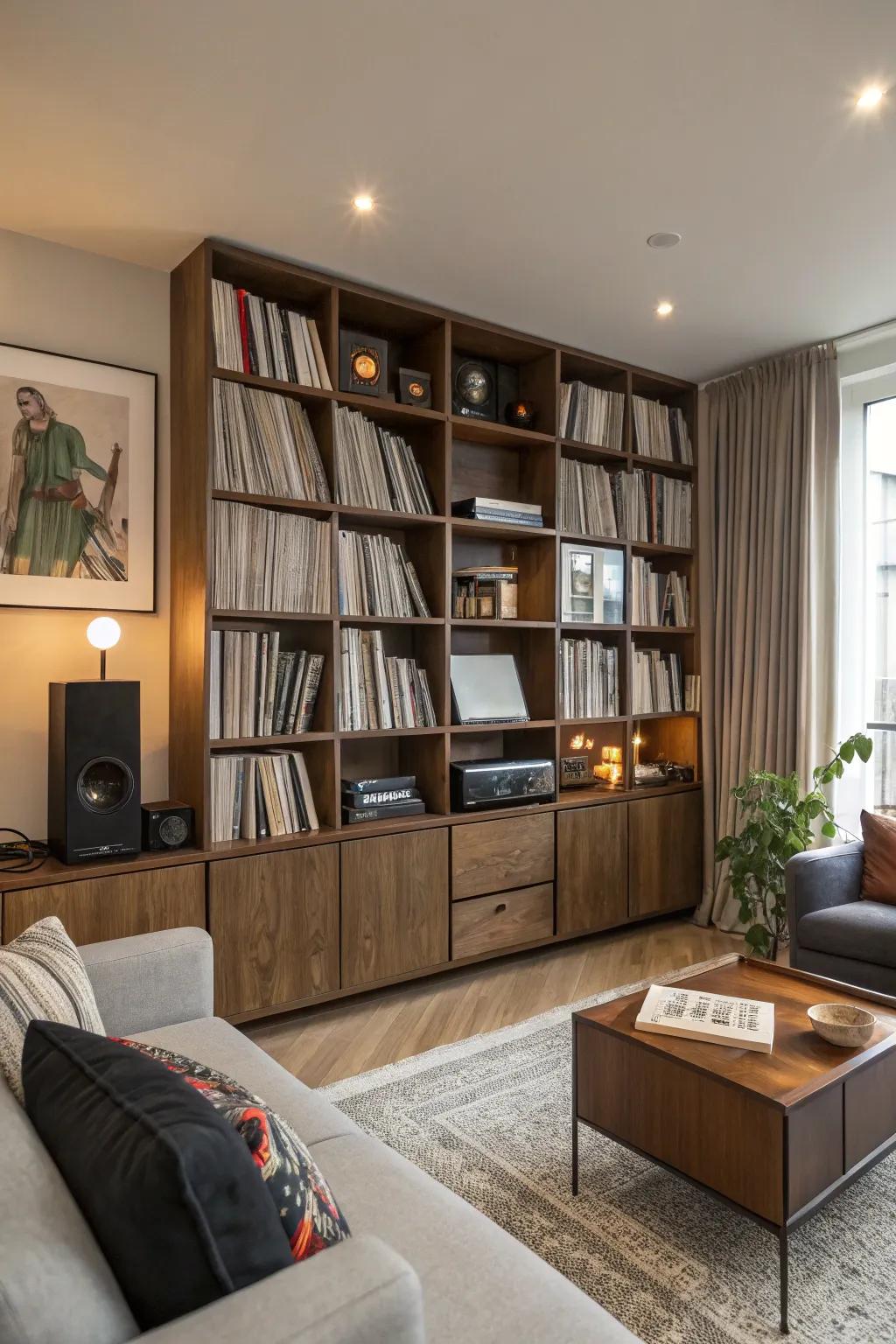Bookcases are both useful and attractive choices for housing your records.