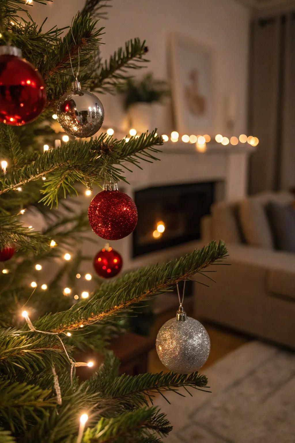 Classic ruby and argent ornaments evoke timeless elegance on your tree.