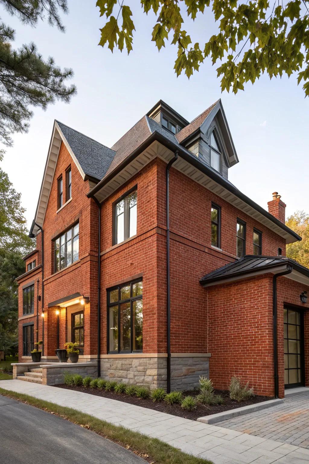 A seamless marriage of modern sophistication and classic warmth in a red brick home.
