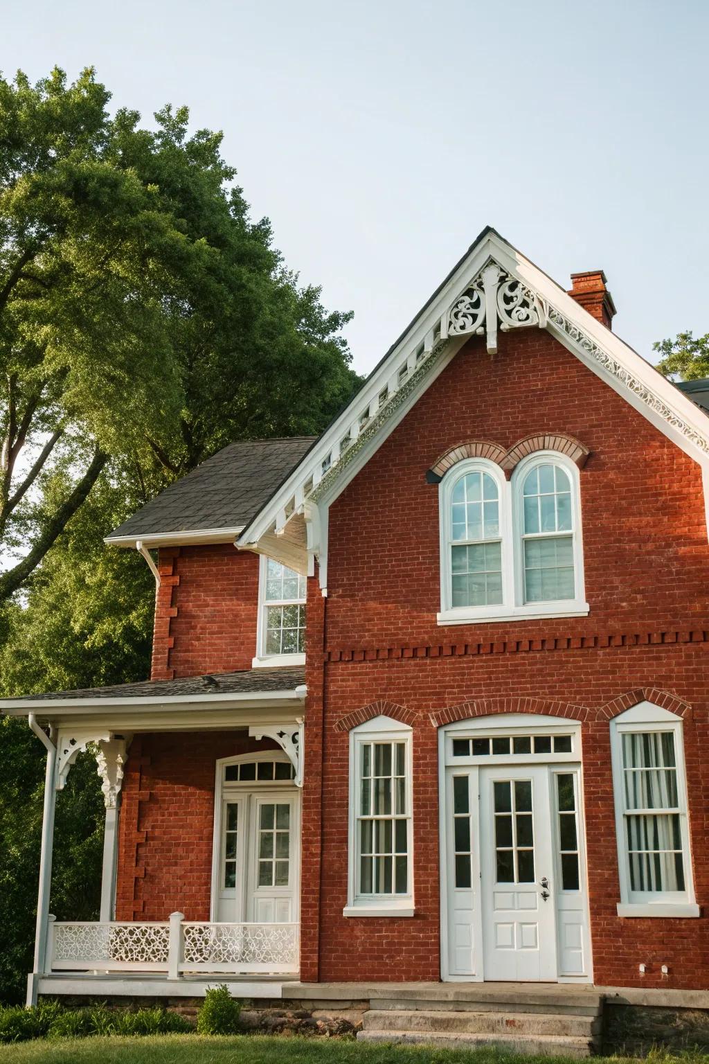 Bright white trim creates a timeless and sophisticated contrast with red brick.