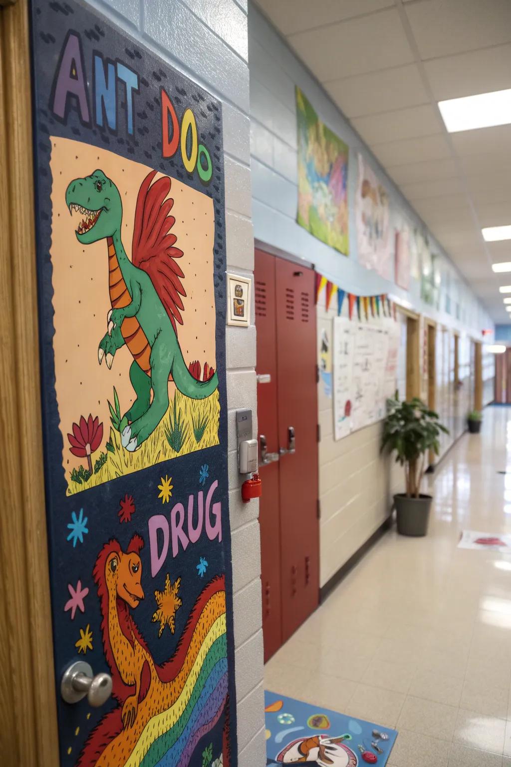 Transform your entryway into a prehistoric cautionary tale with dinosaurs and a potent message.
