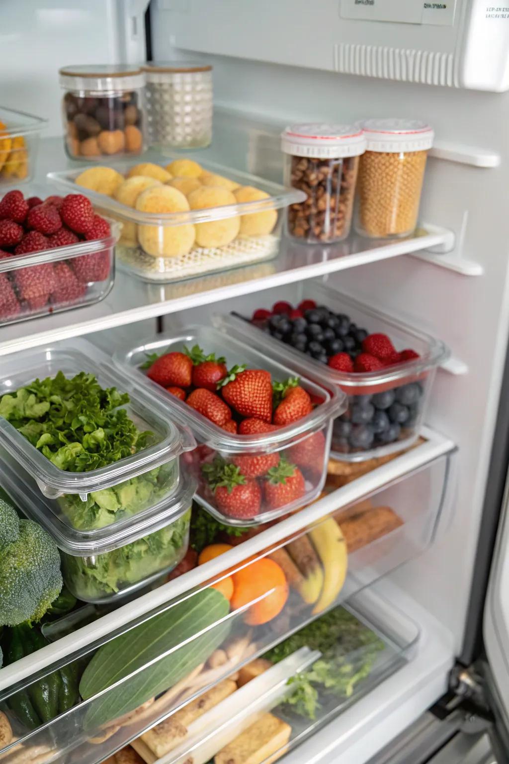 With clear containers, you’ll easily spot what you have and keep your fridge in perfect order.