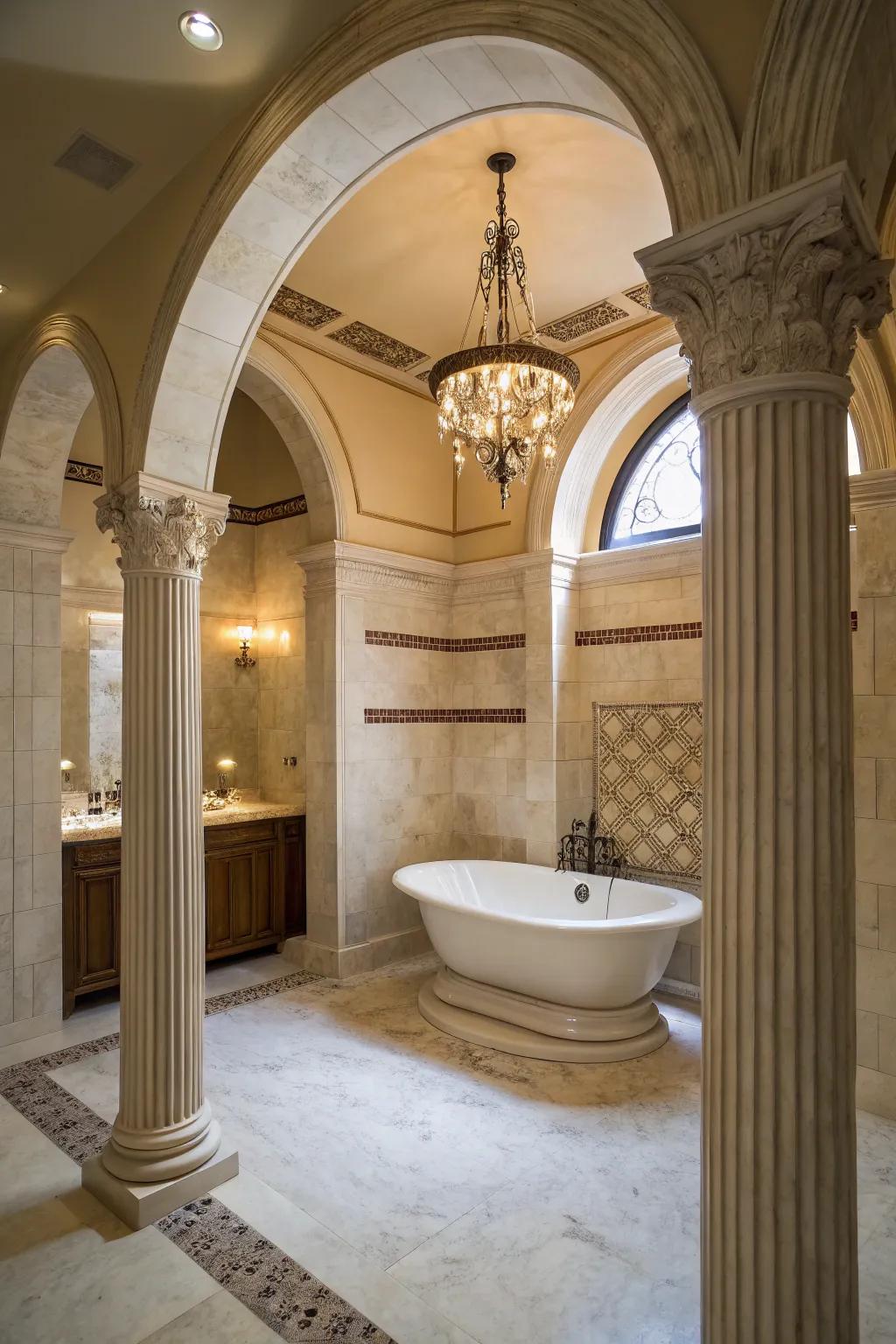 Pillars lend an air of Roman refinement to this stunning washroom.