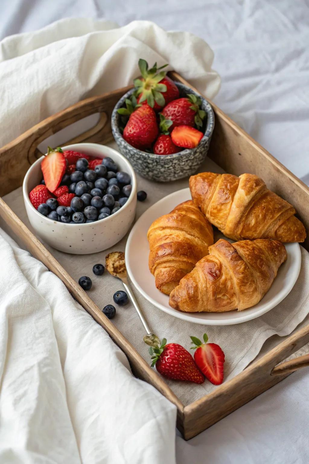 Savor the timeless delight of crescent rolls with fresh berries to kickstart your day.