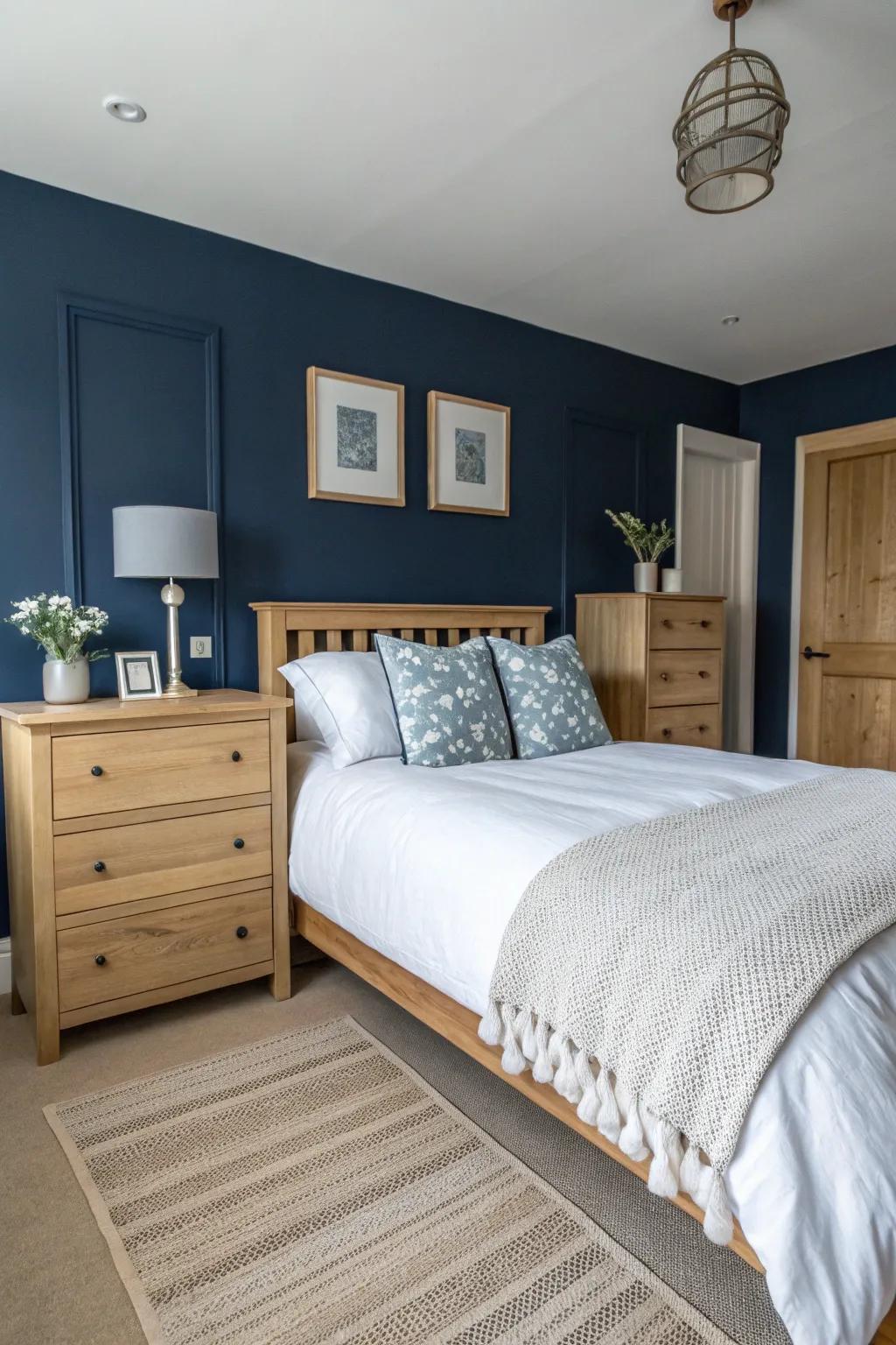 Deep sea blue walls fashion an intense, soothing atmosphere in any bedroom.