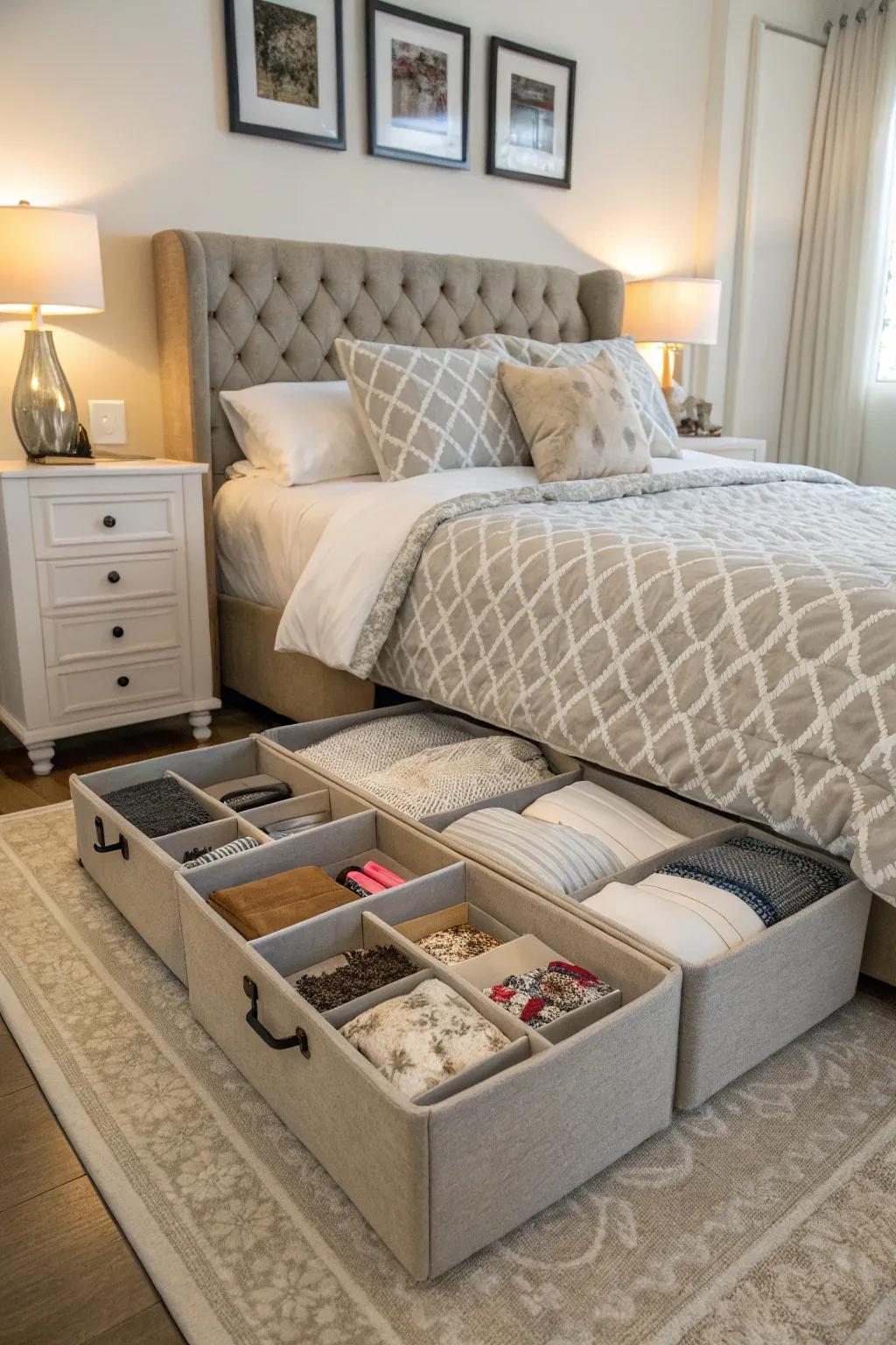 Make the most of your bedroom by using under-bed storage ideas.
