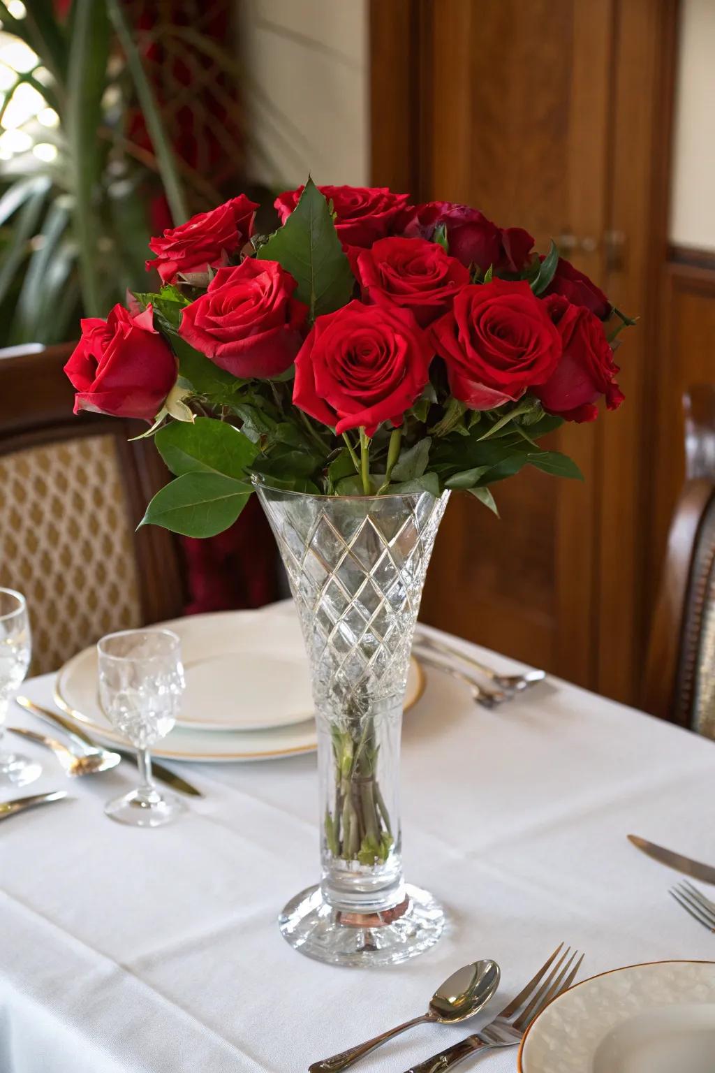 Timeless Grandeur with Crystal and Red Roses