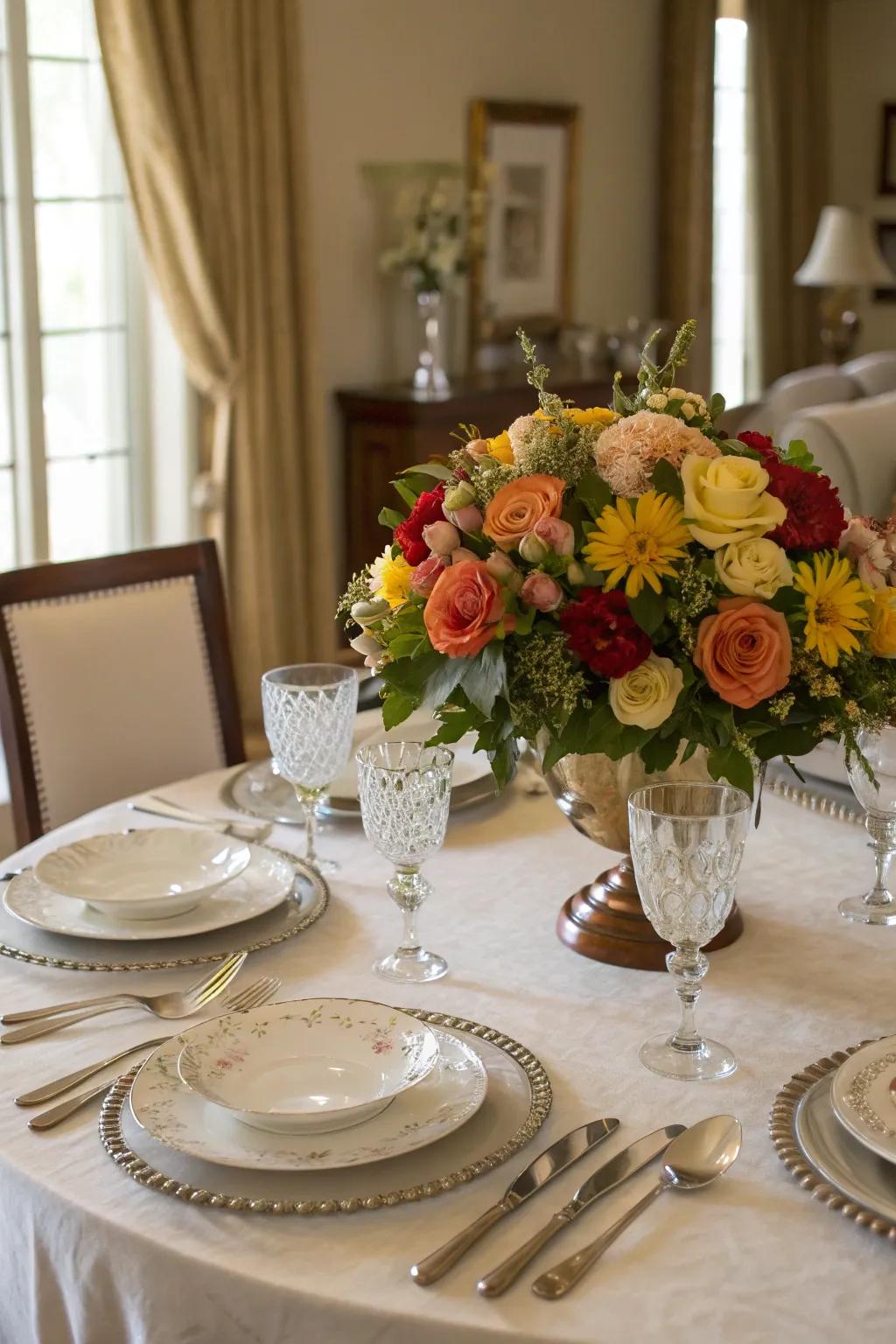 Seasonal flowers introduce nature's splendor to your dining table.