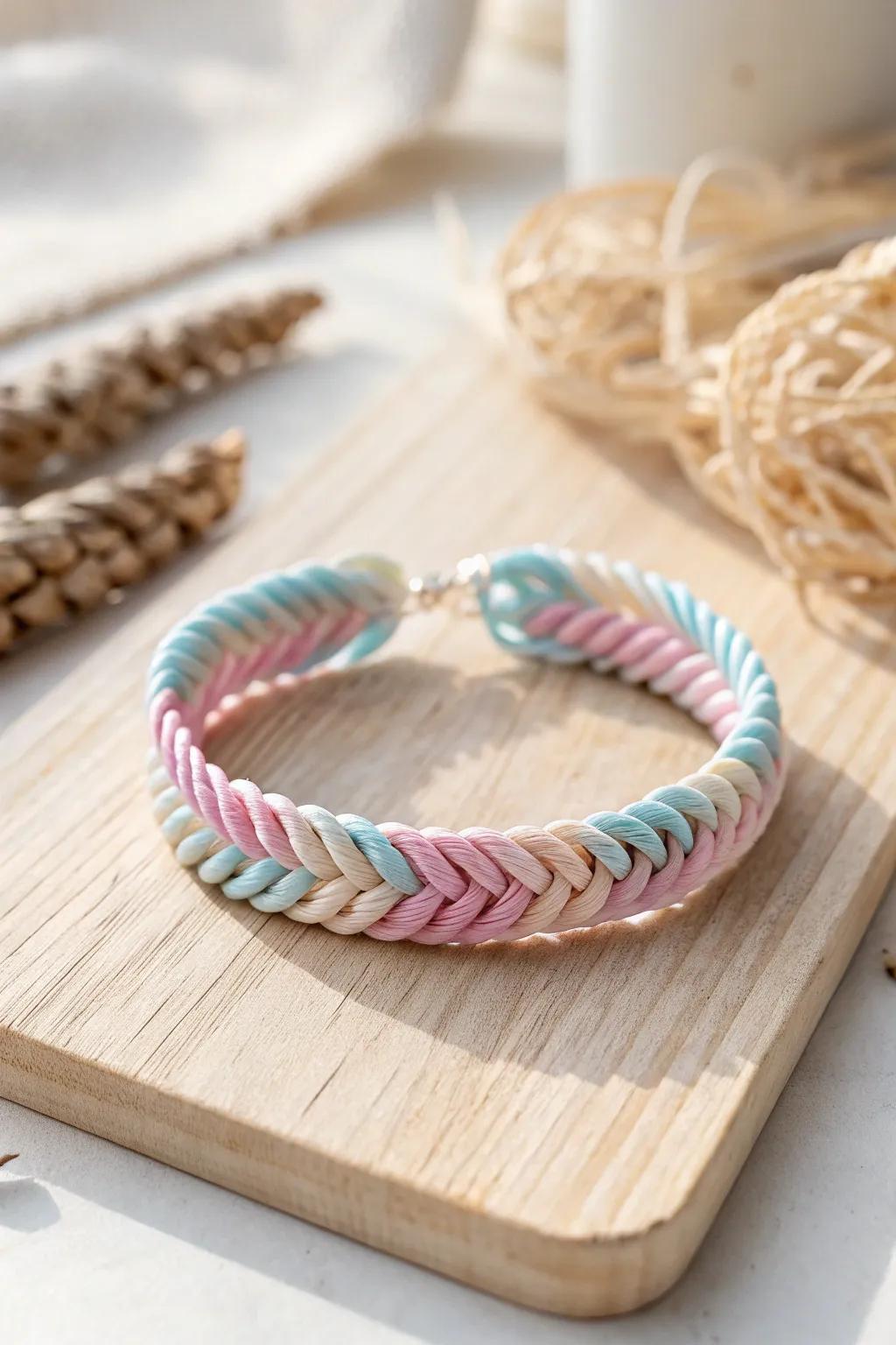 Cherish enduring simplicity with a pastel weave bracelet.