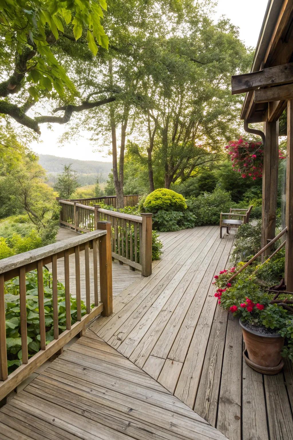Repurposed lumber introduces genuine charm to this countryside patio.