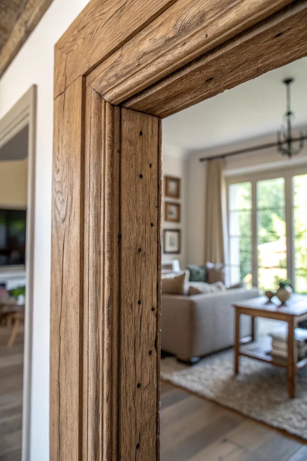 A door surround showcasing the grace of unadulterated wood tones, emphasizing textures and grains.
