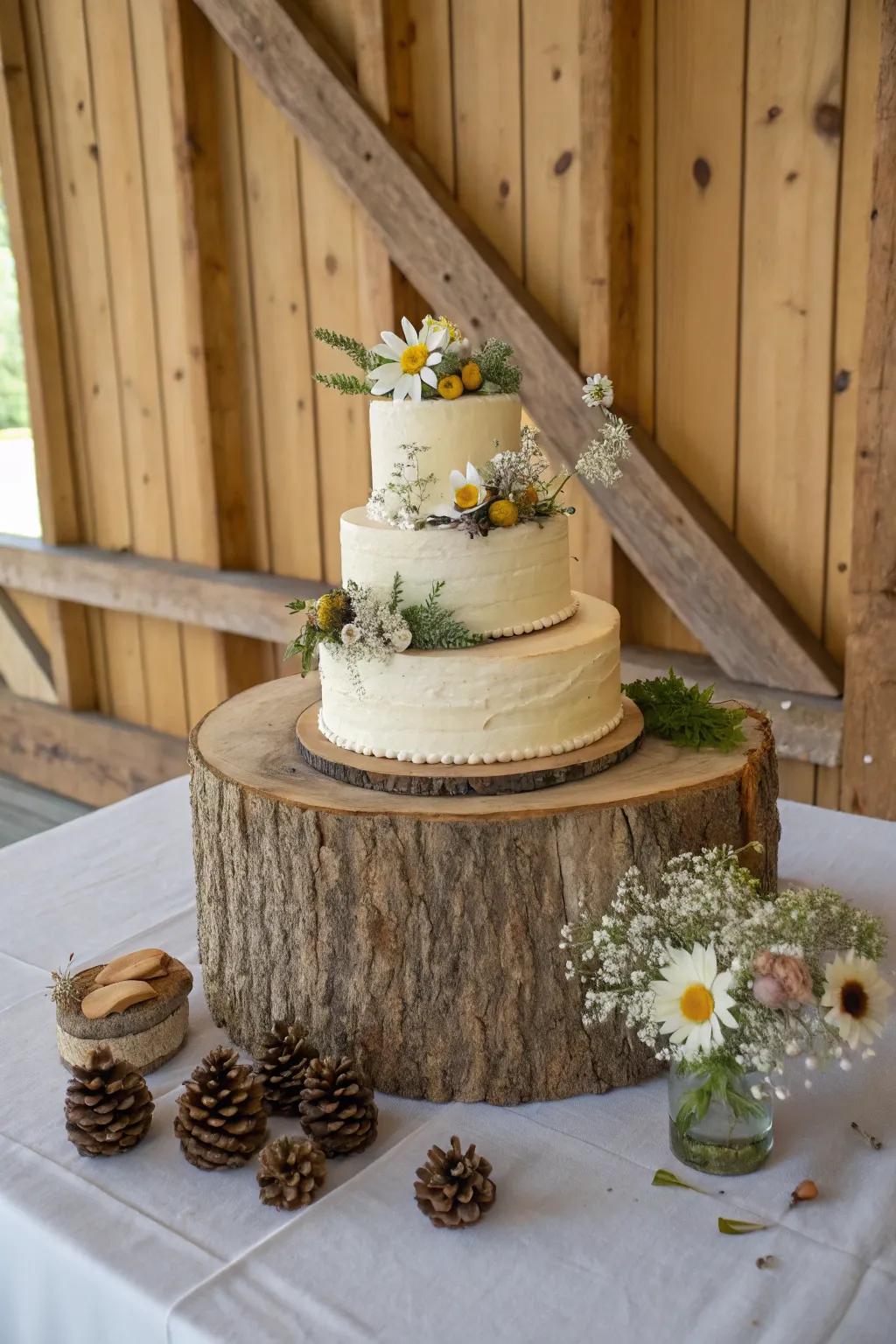 A timber round stand—classic and perfectly rustic for cake displays.