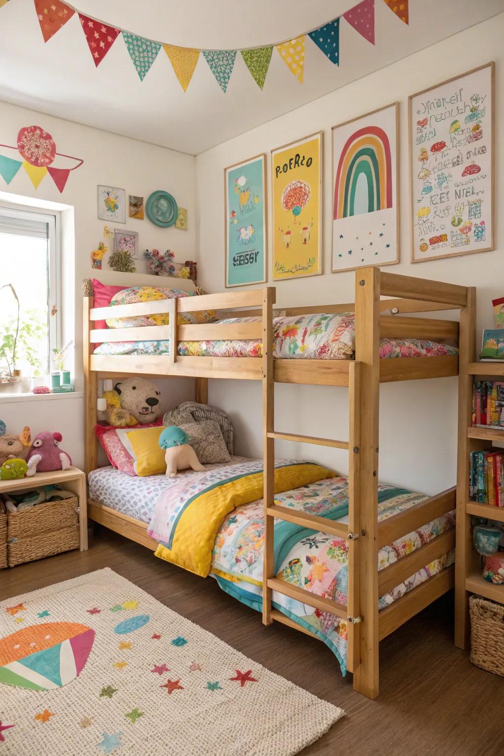 Tiered sleep stations boost space and add a fun dynamic to the room.