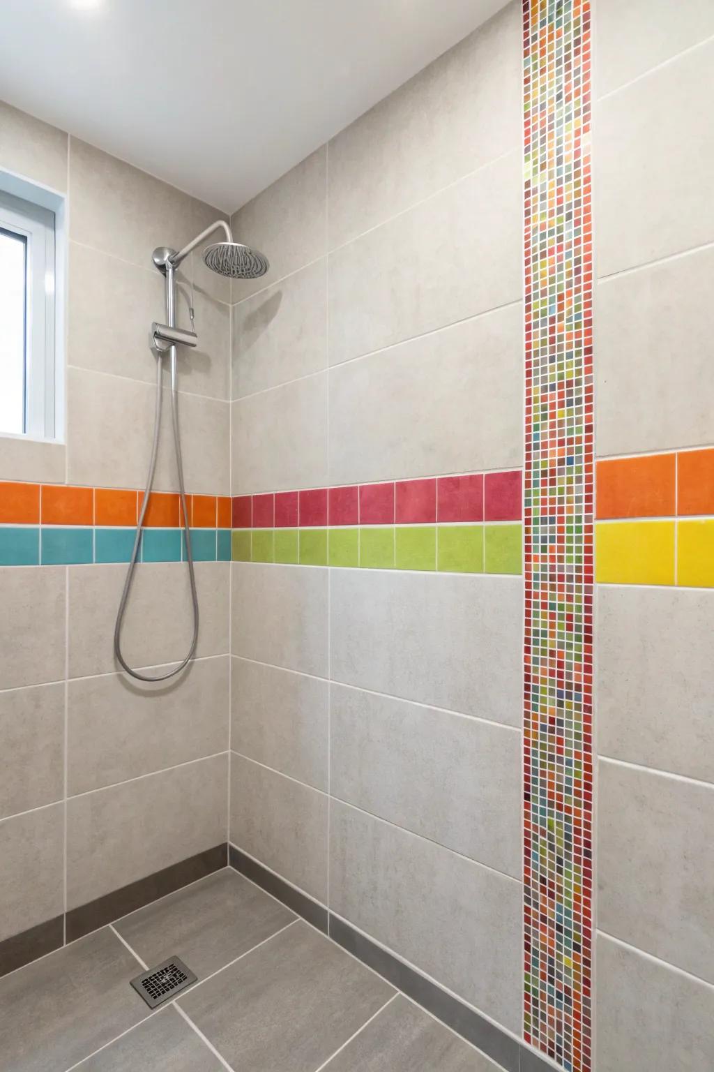 Vivid accent tiles provide an eye-catching contrast when paired with subtle backgrounds.