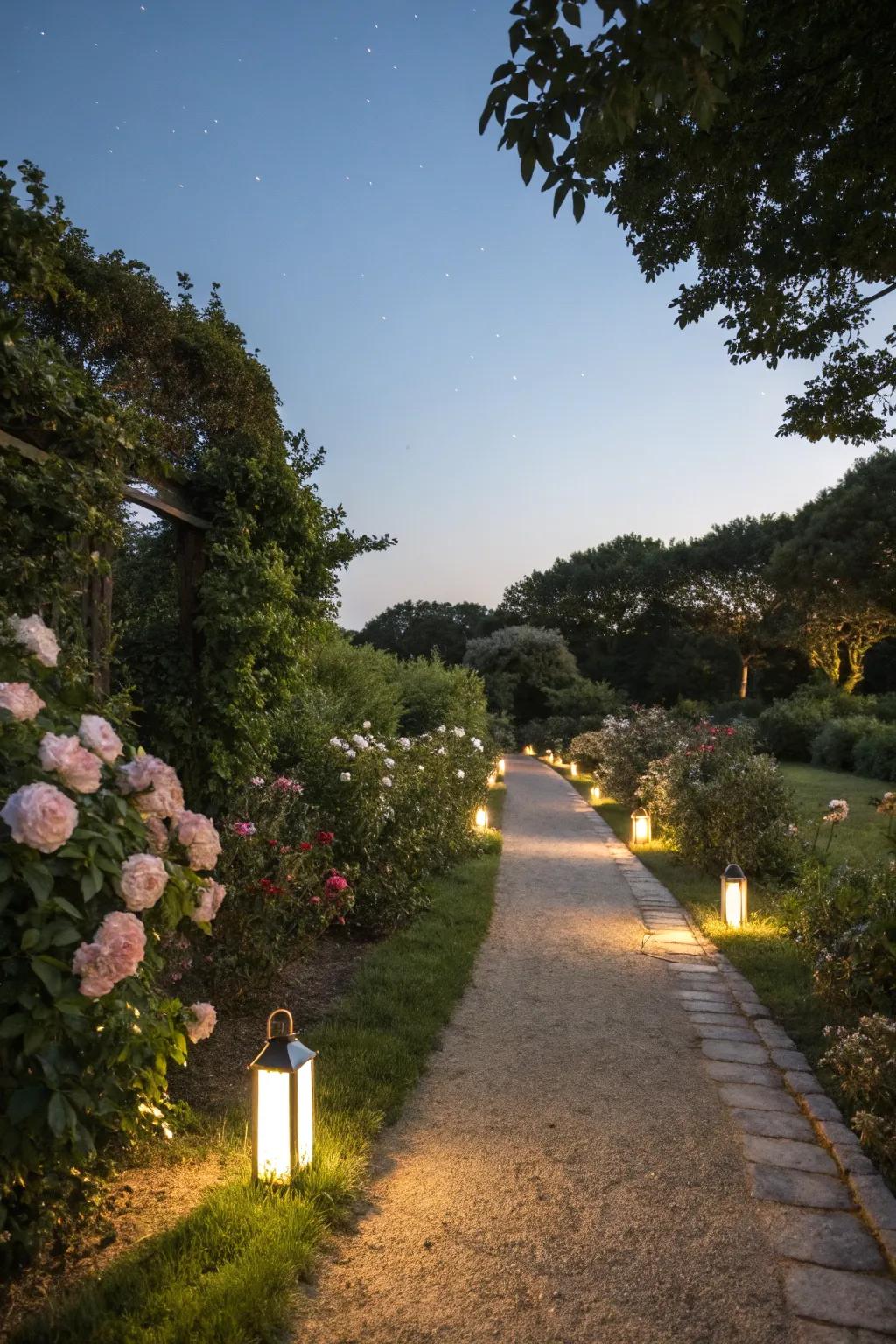 Walkway lights craft an alluring setting for an evening in your garden.