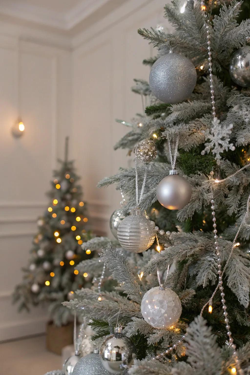 A silver holiday tree is the heart of holiday elegance.
