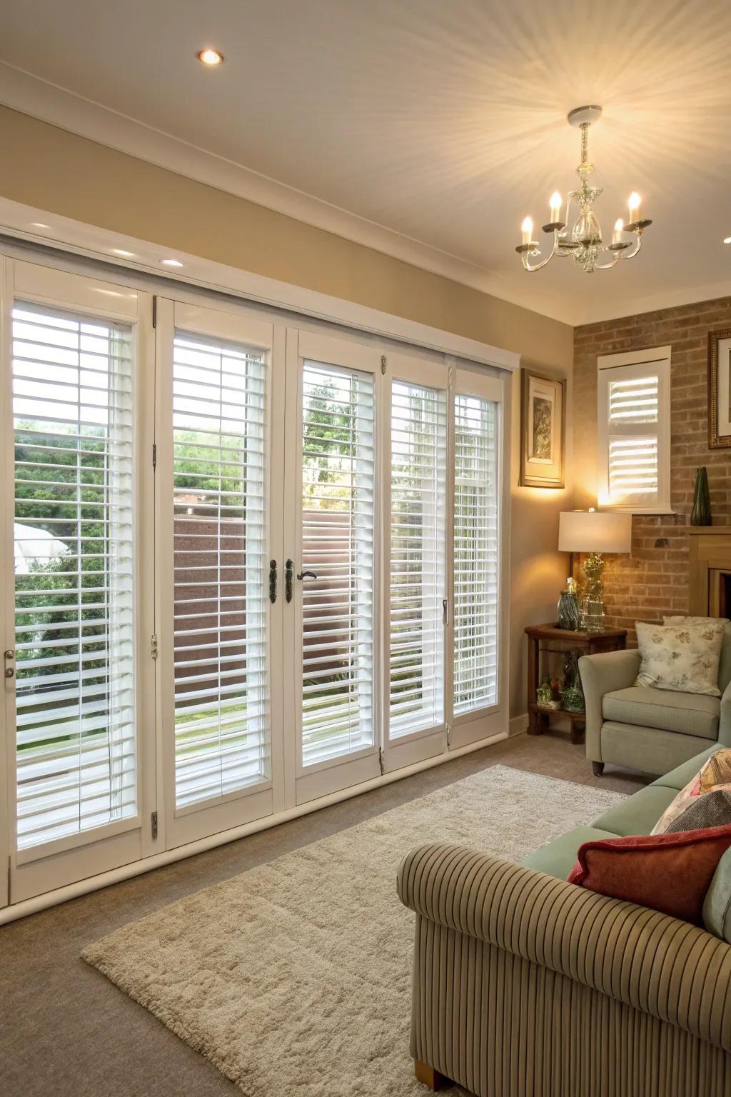 Timeless louvered shutters bring refinement to any room.