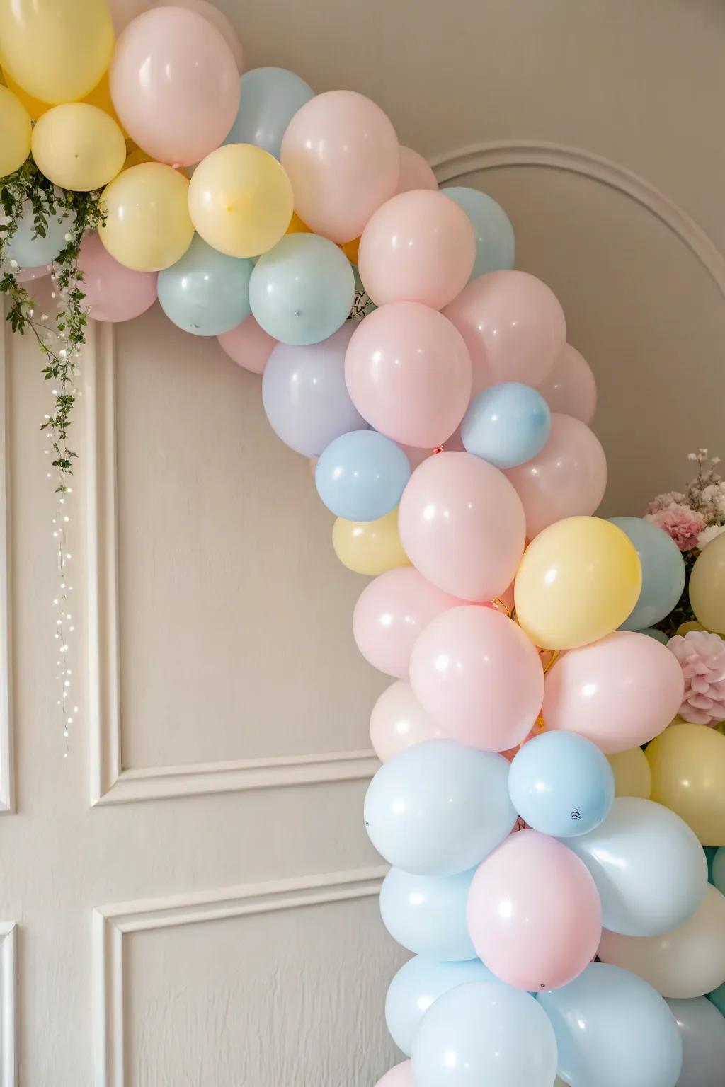 A charming pastel balloon arrangement ideal for an intimate gathering.