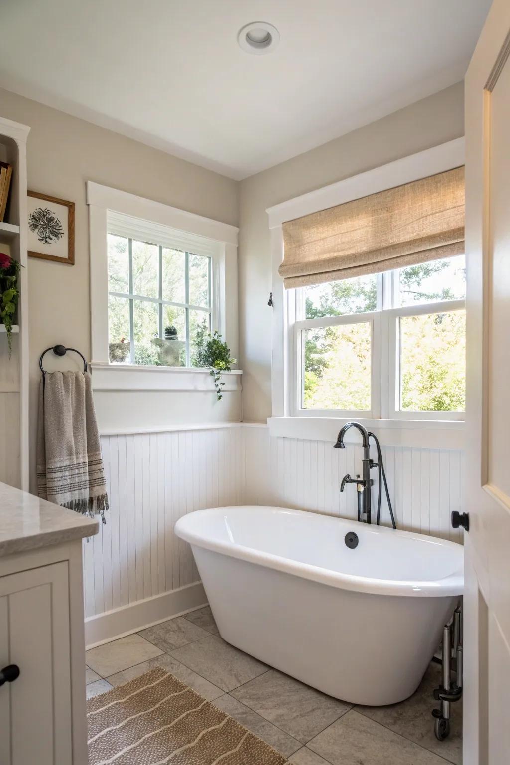 A compact freestanding tub adds luxury to a small space.