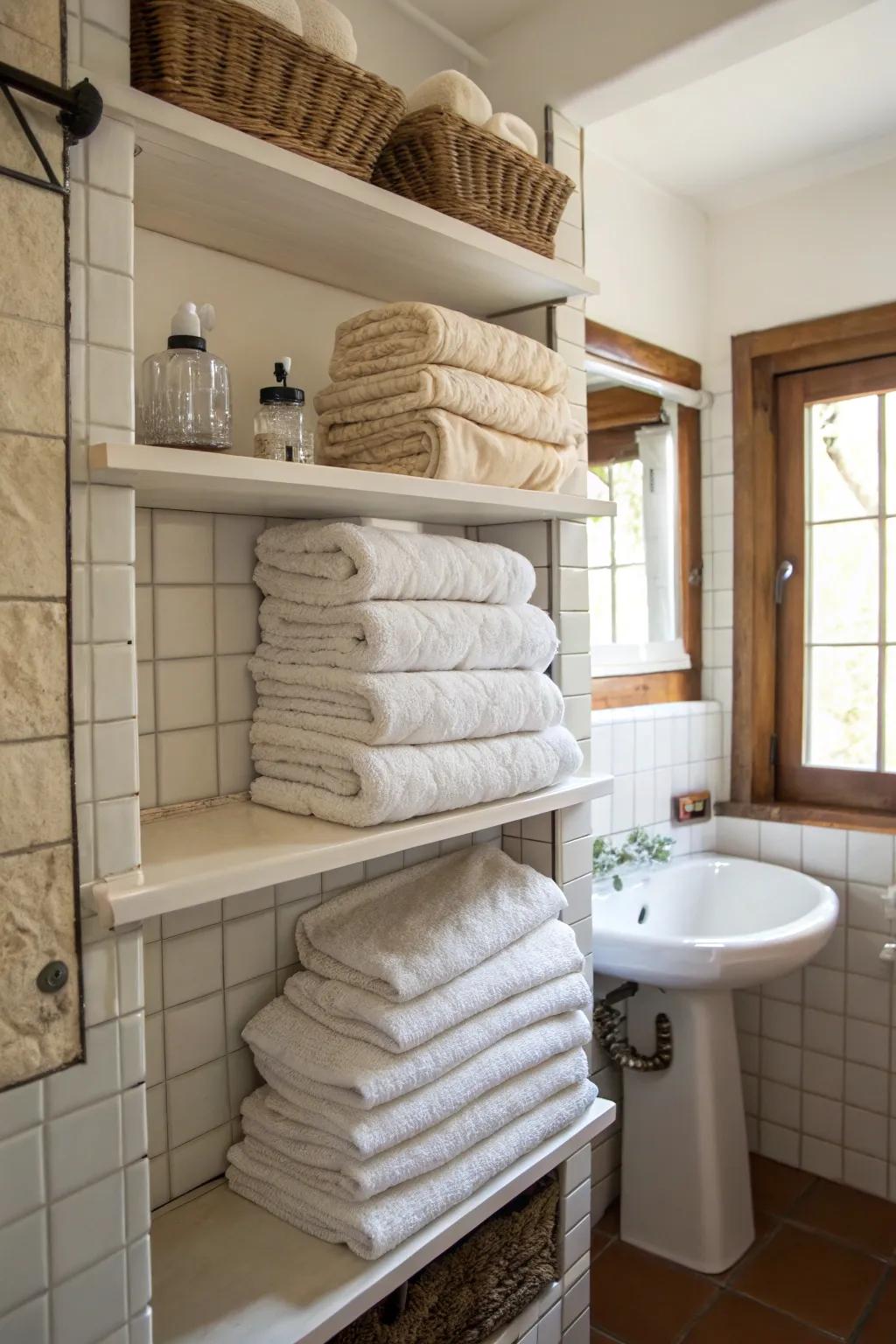 Use the height of your walls with fashionable shelves.