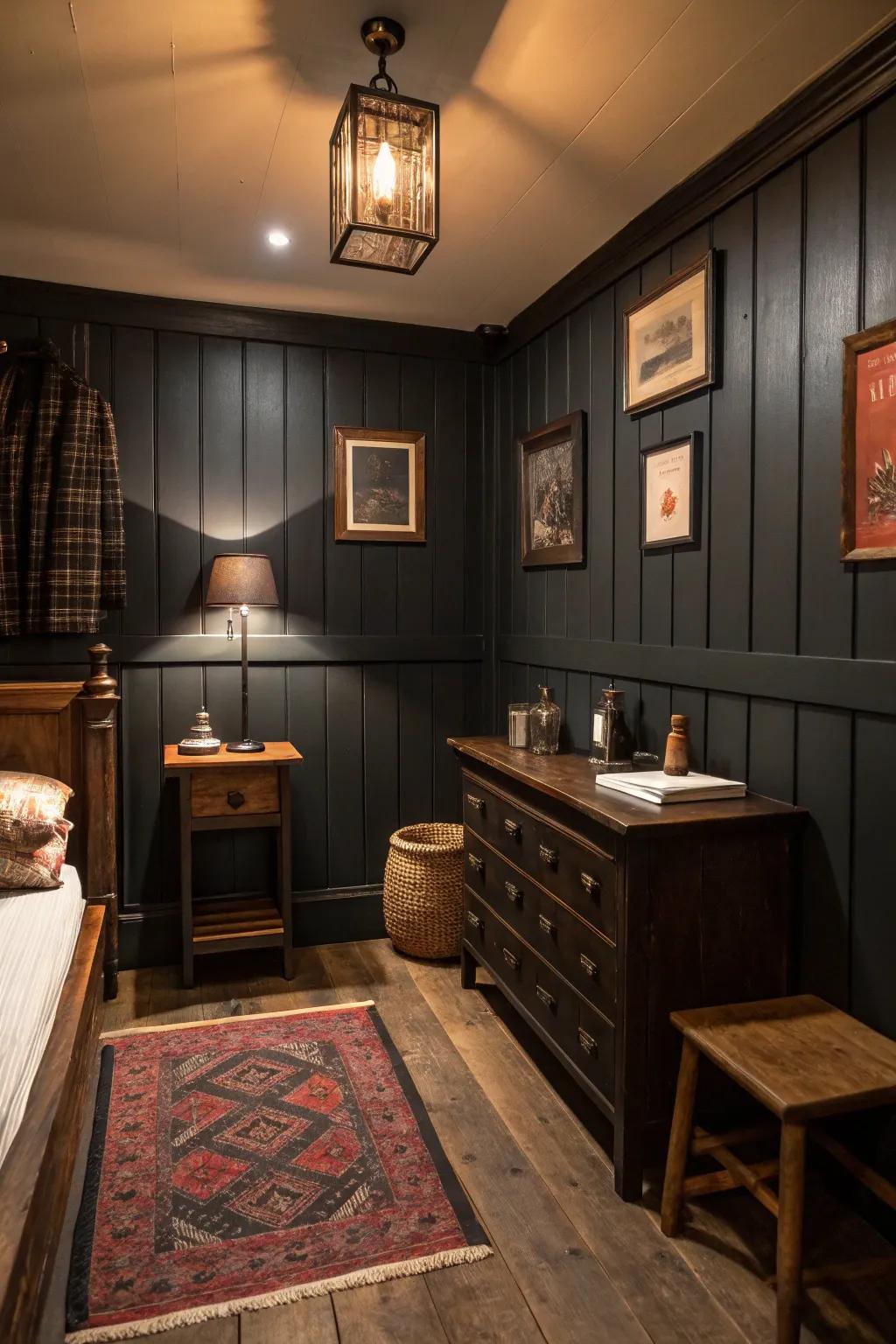 Dark hues establish an inviting and stylish ambiance in this modest cigar sanctuary.