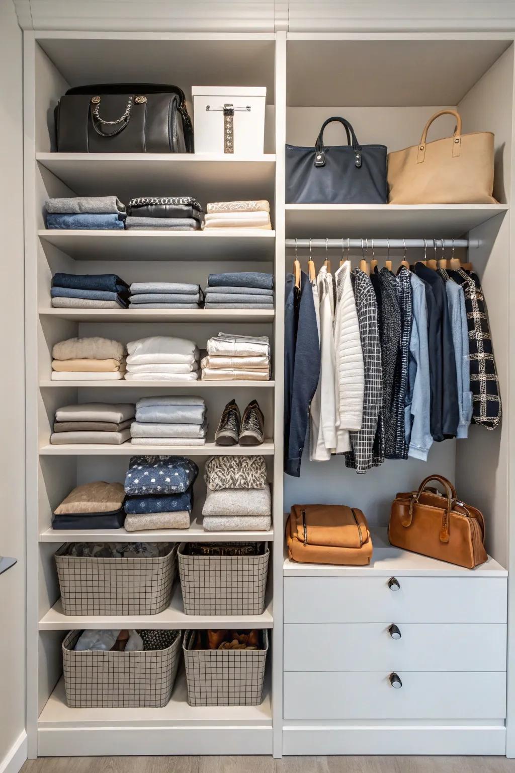 Get the most out of your closet's height with shelves on top of each other.