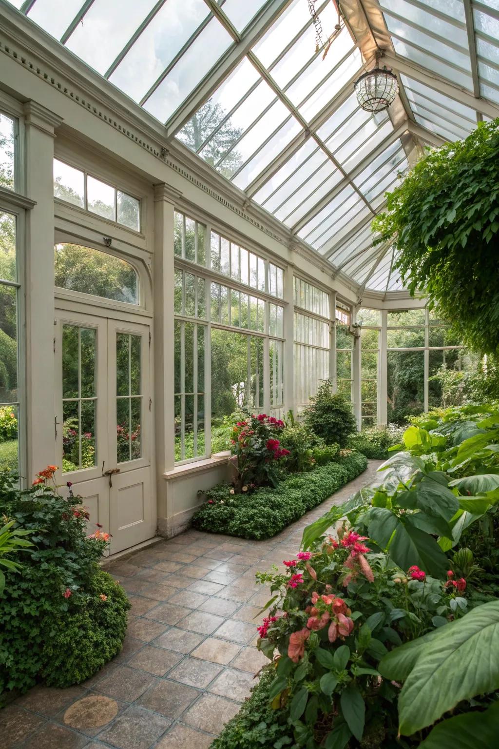Amplify the sunlight in your conservatory with broad glass expanses and roofing.