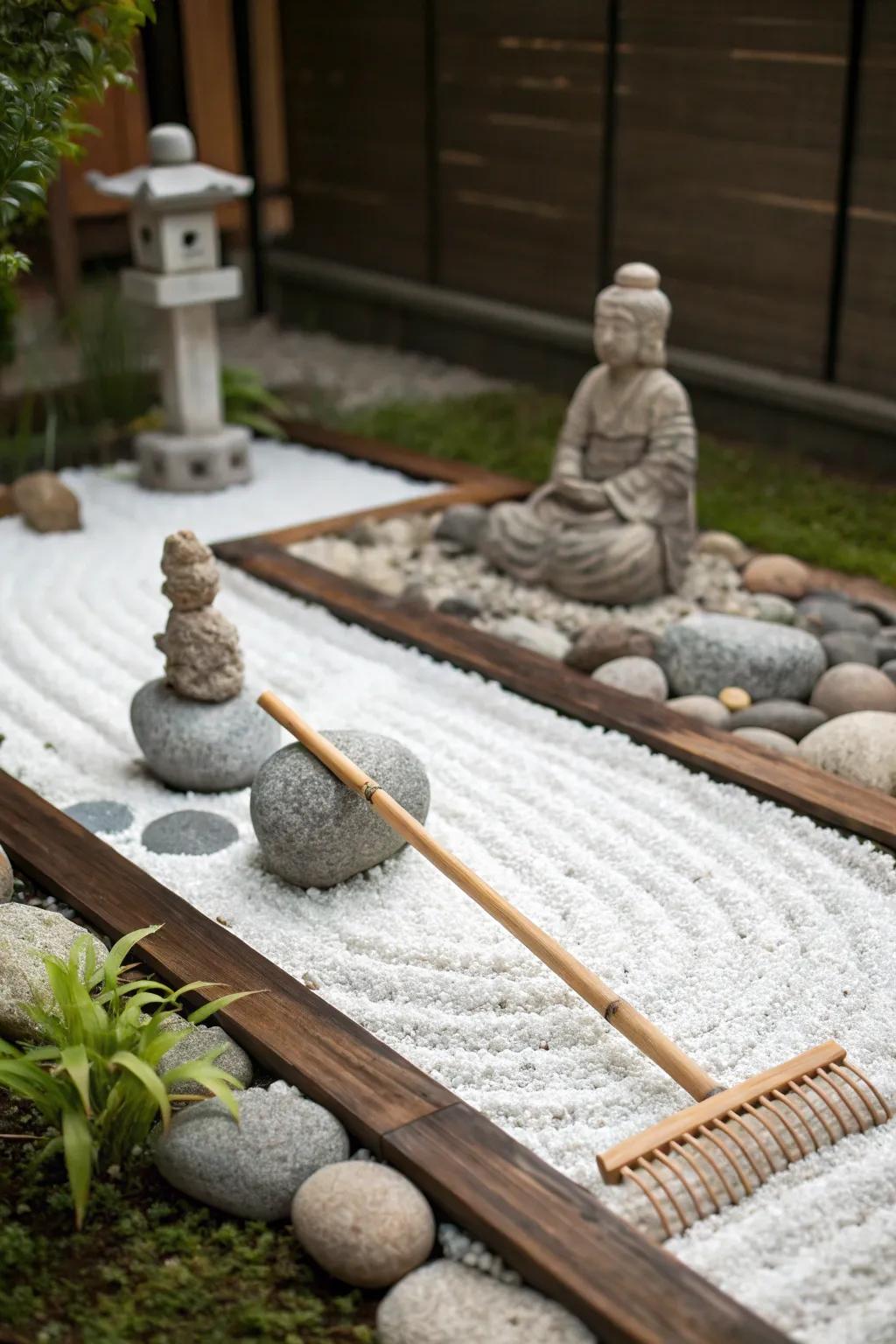 A serene pocket Zen sanctuary elegantly positioned in a corner.