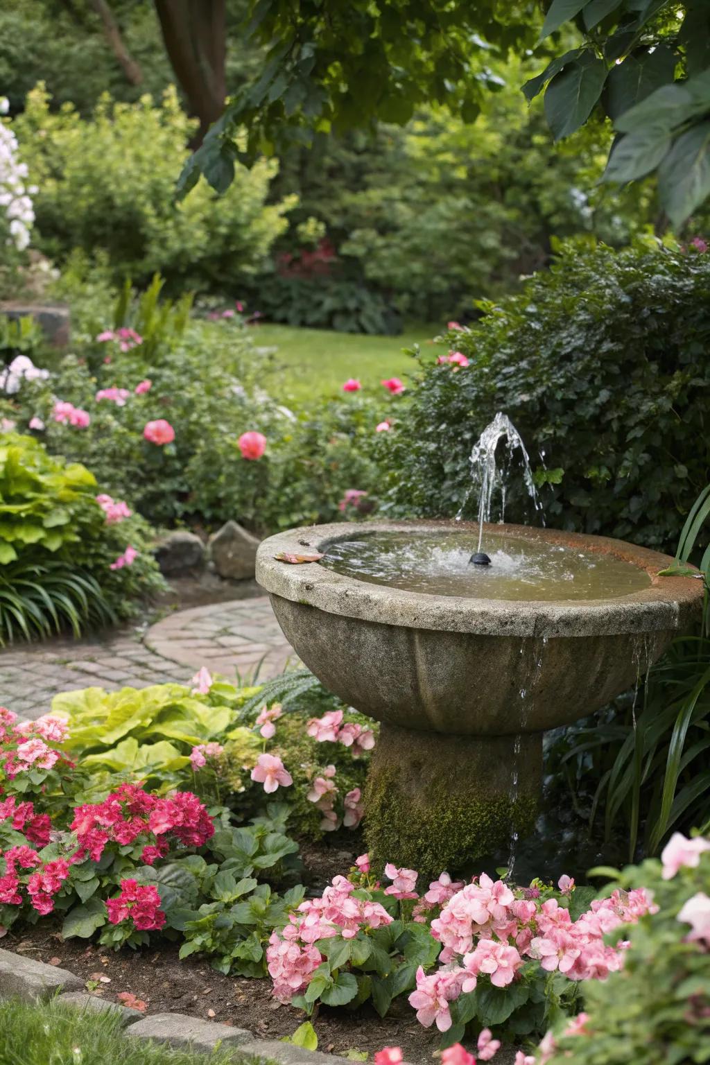 A timeless rock basin water feature injects sophistication and peace.