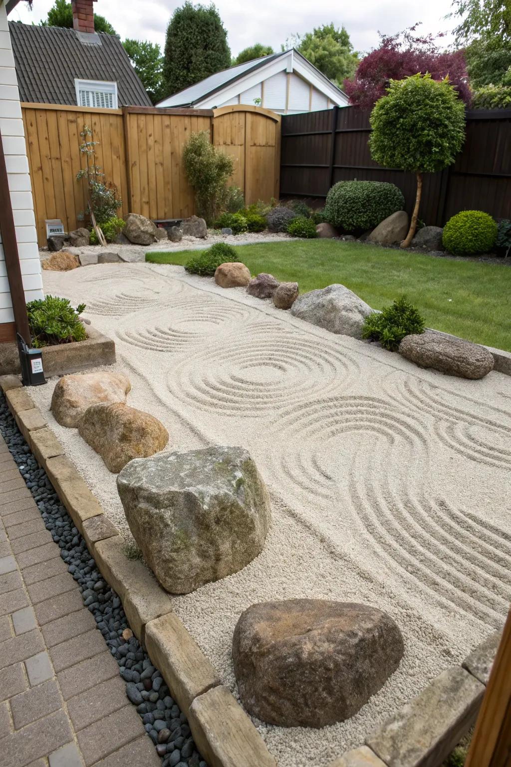 A mini Zen sandbox providing a calming space for reflection.